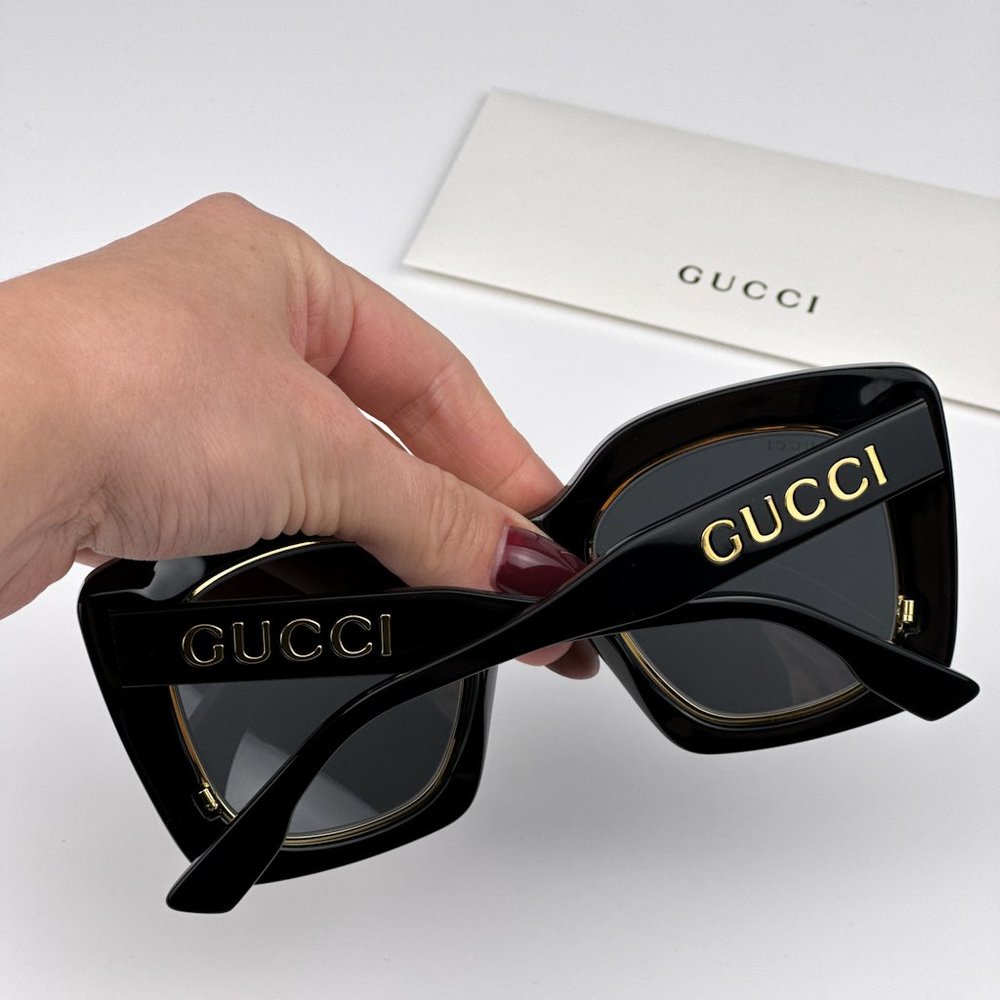 Gucci GG1151S 001 Sunglasses Black/Gold Grey Cat Eye Oversized Unisex GG 1151S - Picture 3 of 13